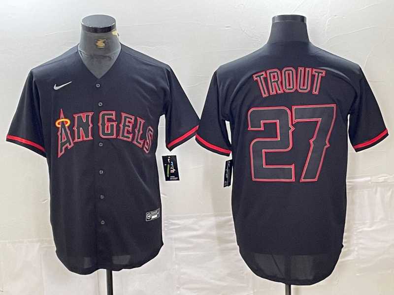 Mens Los Angeles Angels #27 Mike Trout Lights Out Black Fashion Cool base Nike Jersey->los angeles angels->MLB Jersey